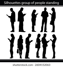 silhouette, group, people, business, reading, vector, standing, person, office, male, man, outline, young, illustration, body, female, figure, woman, girl, chair, shape, collection, human, set, work, 