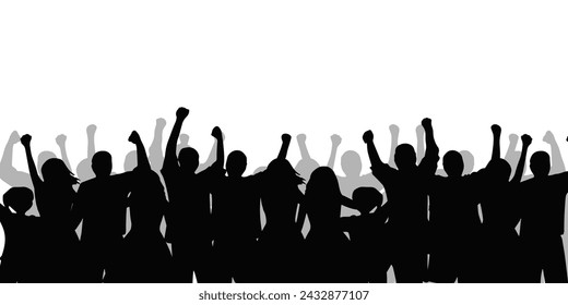 silhouette of a group of people, celebrating victory,with shadow. vector illustration