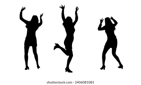 Silhouette group of people dancing. Some slim female people in dance pose.