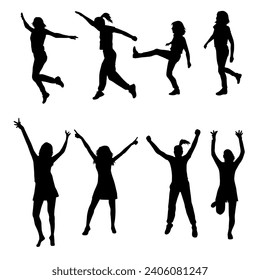 Silhouette group of people dancing. Some slim female people in dance pose.