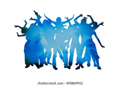 silhouette of a group of people dancing. Vector