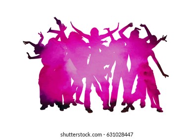 silhouette of a group of people dancing. Vector