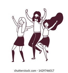 silhouette of group of people dancing in white background