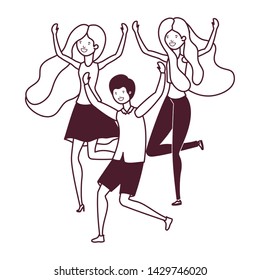 silhouette of group of people dancing in white background