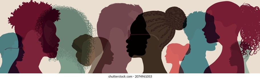 Silhouette group people of different culture. Harmony organization partnership cooperation friendship and teamwork in a Society or community of people of diverse and multicultural races