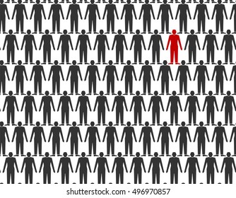 Silhouette of a group of people lined up in rows. minded team. Employees and leader.