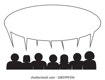 A Silhouette Of A Group Of People Sharing A Large Speech Bubble Isolated On A White Background