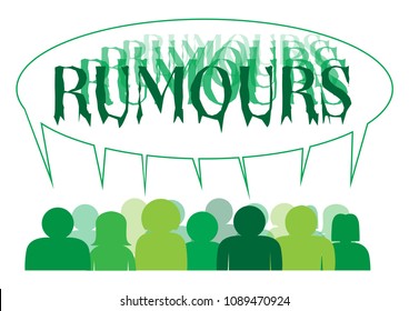 A Silhouette Of A Group Of People Sharing A Large 'rumours' Speech Bubble Isolated On A White Background