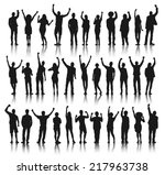 Silhouette Group of People Standing and Celebration