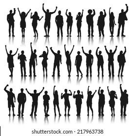 Silhouette Group Of People Standing And Celebration