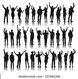 Silhouette Group of People Standing and Celebration