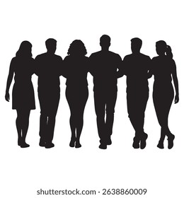 a silhouette of a group of people standing close together. they are a team, supporting each other. the image represents unity and friendship.