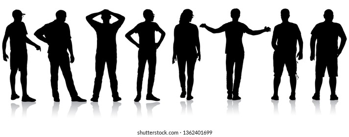 Silhouette Group of People Standing on White Background