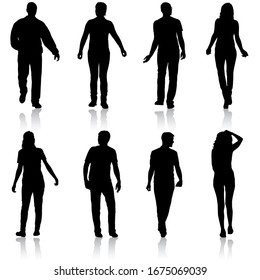 Silhouette Group of People Standing on White Background