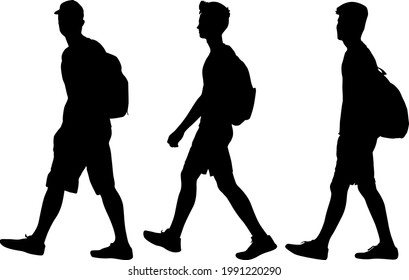 Silhouette Group of People Standing on White Background.
