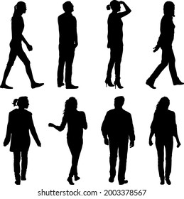 Silhouette Group of People Standing on White Background