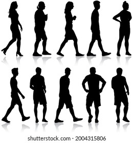 Silhouette Group of People Standing on White Background