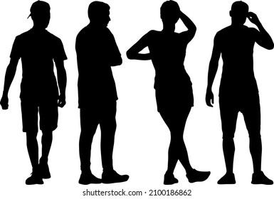 Silhouette Group of People Standing on White Background