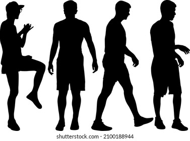 Silhouette Group of People Standing on White Background