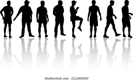 Silhouette Group of People Standing on White Background.