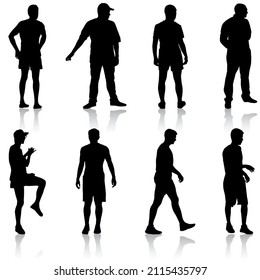 Silhouette Group of People Standing on White Background.