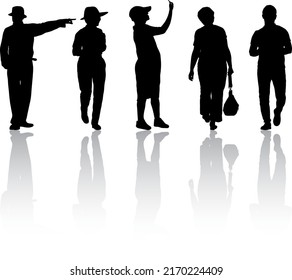 Silhouette Group of People Standing on White Background