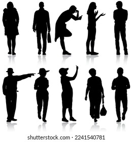 Silhouette Group of People Standing on White Background