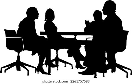 Silhouette de grupo de profesionales que hacen reuniones, Encuentro profesional en ilustraciones de arte de línea de oficina, Encuentro de equipo en concepto de negocios. Grupo de empresarios durante el debate