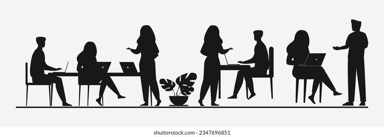 Silhouette of group of professional people doing meeting, Professional meeting in office