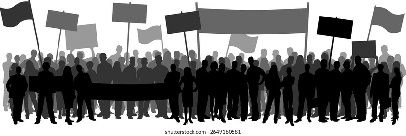 A silhouette of a group of protesters