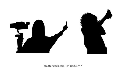 Silhouette group selfie different poses silhouette vector set on white background.