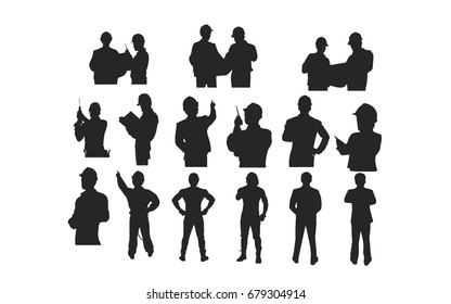 Silhouette Group of Technician Engineer Foreman Mechanic Architect isolated on white background