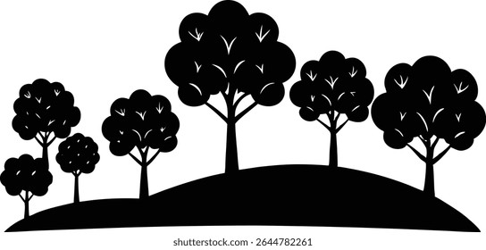 Silhouette Of A Group Of Trees In Hilly Terrain - High Quality Vector Graphic