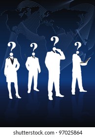 silhouette of group unknown people on dark map background