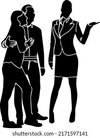 silhouette of group of young professional people, professional workers group vector, sketch drawing of young man and woman group
