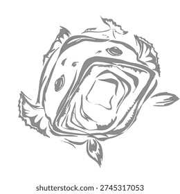 silhouette of a grouper fish devouring with its mouth open without background