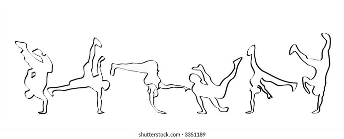 Silhouette of groups of breakdancers on the street