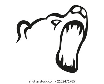 Silhouette of the growling bear. Roaring bear. Angry bear head silhouette.