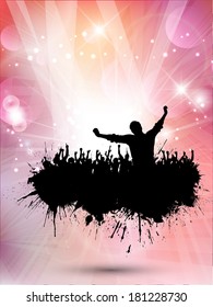 Silhouette of a grunge party crowd on an abstract background