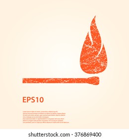 Silhouette of Grunge Safety match with flame. Vector Illustration. Eps 10.