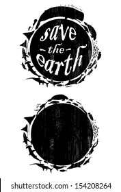 Silhouette of grunge sea animals around circle, vector