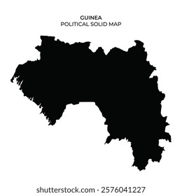 The silhouette of Guinea illustrates its political boundaries and unique geographical shape. This solid map outlines the country without detailing specific regions or cities.