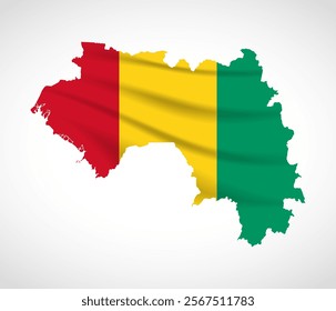 Silhouette of Guinea map filled with the Guinean flag design, symbolizing national pride, cultural heritage, and geographic identity.  
