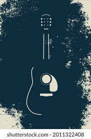 Silhouette of guitar in black background with ripped texture. Simple and minimal illustration with effect.