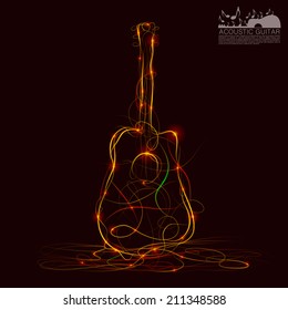 Silhouette of guitar fire. Vector illustration