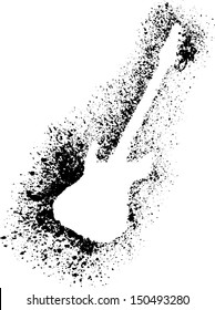 Silhouette of guitar with grunge black splashes.