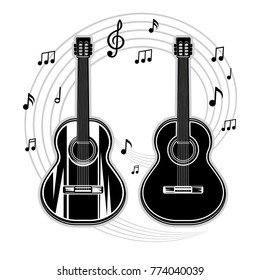 silhouette of a guitar and musical notes
