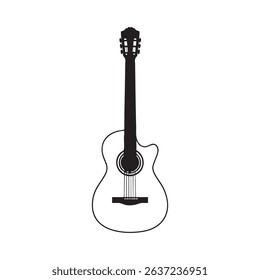 Silhouette of guitar on white background