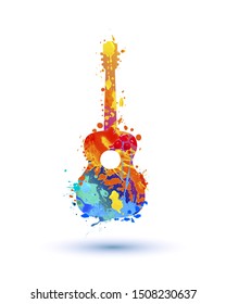 Silhouette of guitar of splash paint. Vector symbol