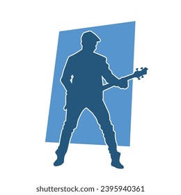 Silhouette of a guitarist man in performing pose. Silhouette of a musician performing with his guitar musical instrument.